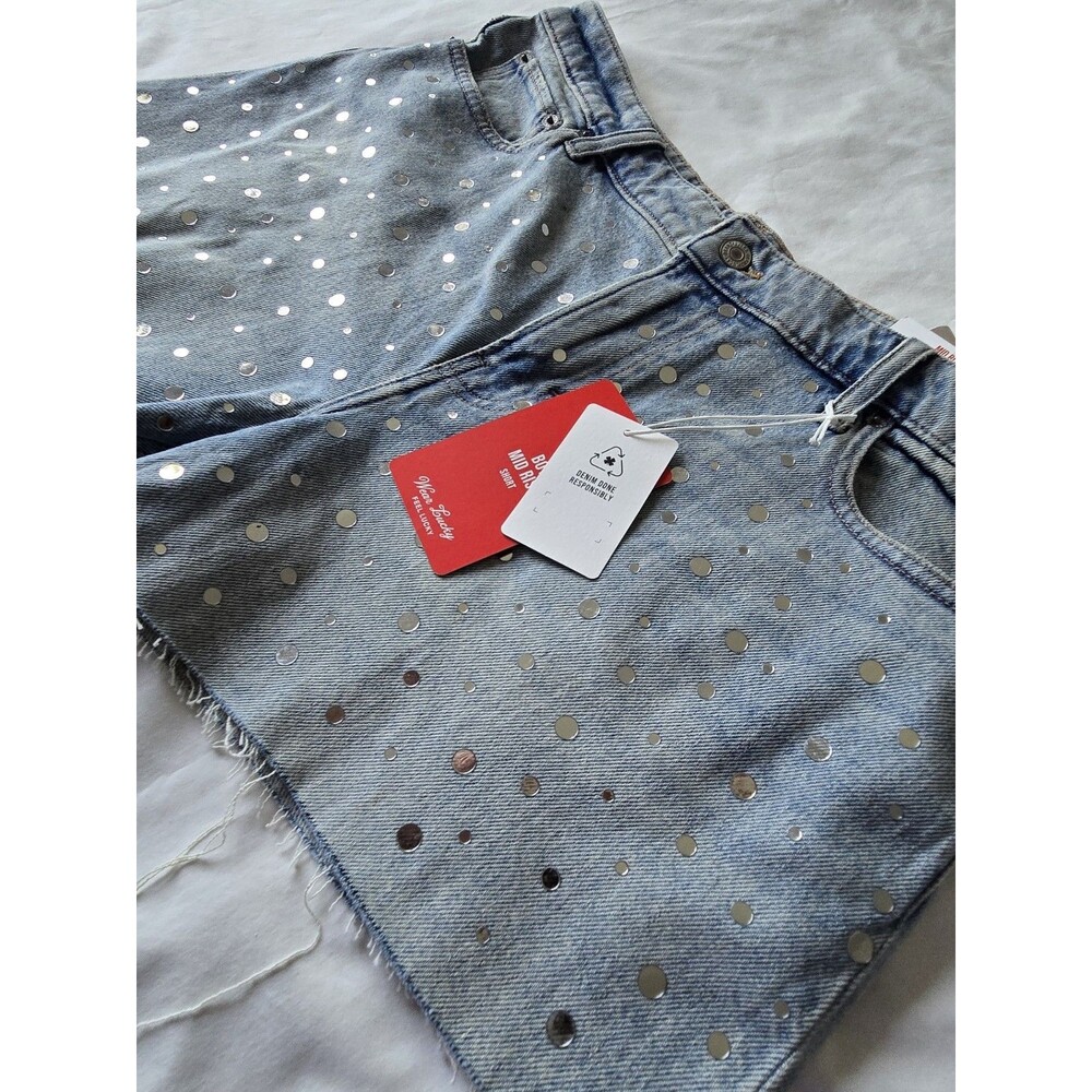 Lucky Brand Mid Rise Boy Short Silver Studded Denim NWT Size 12/31